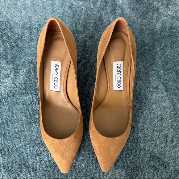 New Jimmy Choo Romy 60 Tan Suede Heels Pump Size 37.5 Pointed Toes Made in Italy - Picture 4 of 7